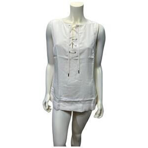 Banana Republic Cream Sleeveless Blouse with Lace-Up Front – Size Medium